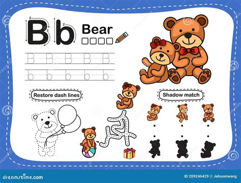 Alphabet Letter B Bear Exercise With Cartoon Vocabulary Stock Vector