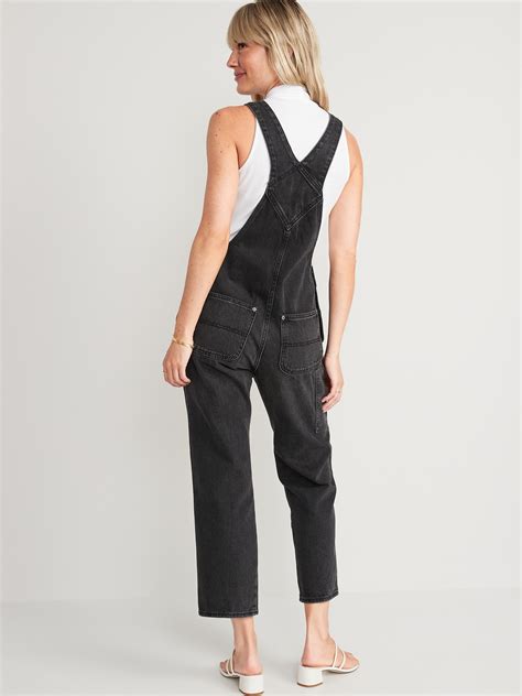 Slouchy Straight Black Workwear Non Stretch Jean Overalls Old Navy