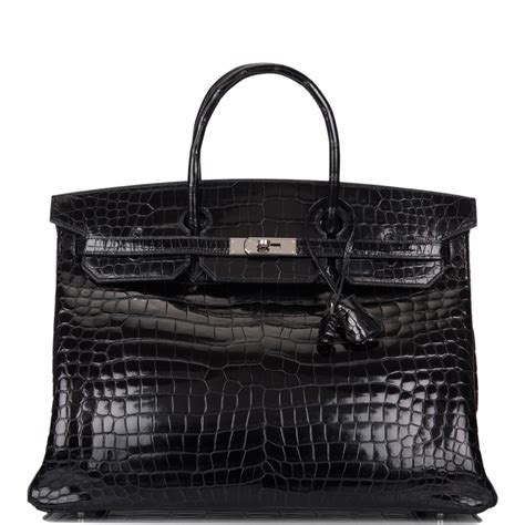 Herm S Black Birkin Cm Of Shiny Porosus Crocodile With Palladium