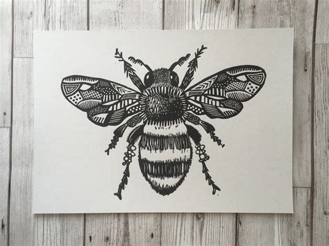 Honey Bee Honey Bee Print Bee Art Bee Linoprint T For Nature Lover