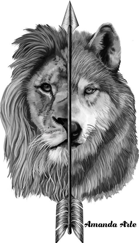 Wolf and lion commission for tattoo by amandanribeiro on DeviantArt