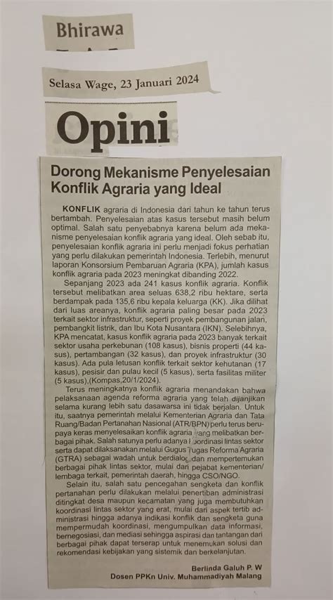 Dorong Mekanisme Penyelesaian Konflik Agraria Yang Ideal Bhirawa