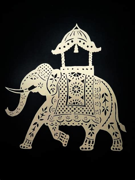 Rajwadi Elephant- Sanjhi Art (11" x 12") - International Indian Folk Art Gallery