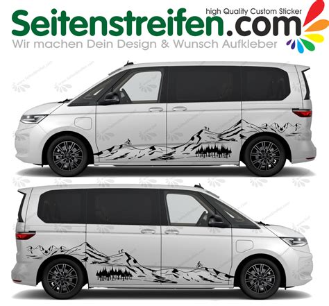 Vw Bus T Mtb Berge Mountain Wald Dekor Aufkleber Set