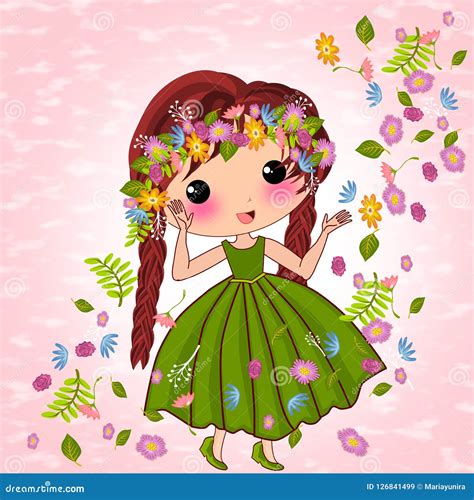 Cute Floral Princess Cartoon Stock Illustration Illustration Of