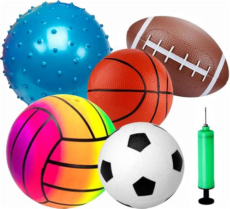 POTWPOT Sports Ball Toys, 5pcs Inflatable Sport Balls Set with Pump ...