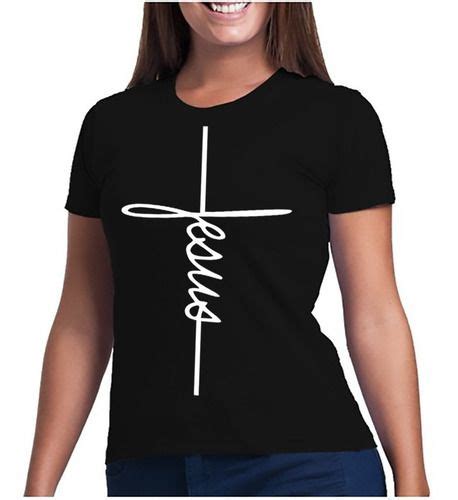 Camiseta Evangélica Feminina Jesus Baby Look Cristã Preta R 36 79