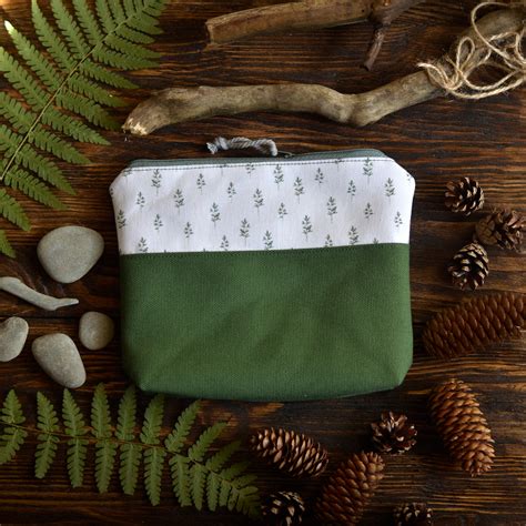 Green Cosmetic Bag Linen Custom Canvas Make Up Bag Handmade Etsy