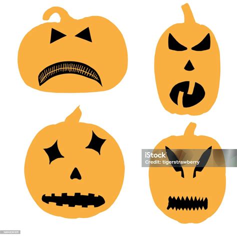 Happy Halloween Carving Templates Of Pumpkin Heads With Faces And