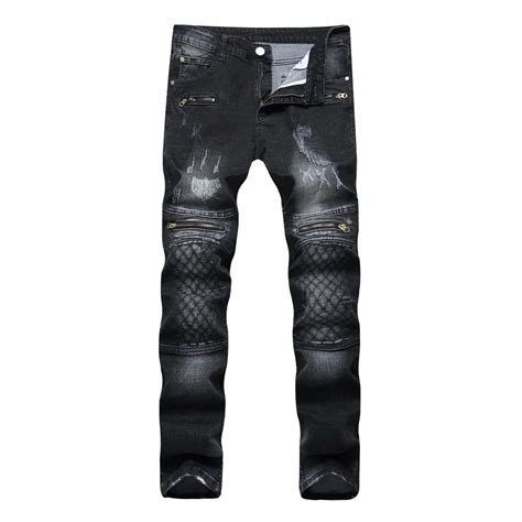 Aliexpress Buy SZYMGS NEW Casual Slim Moto Biker Ripped Jeans