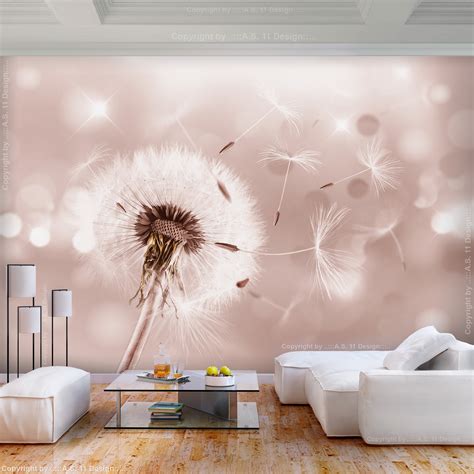 Flowers Dandelion Grey FLEECE PHOTO WALLPAPER 3D LIVING ROOM WALLPAPER