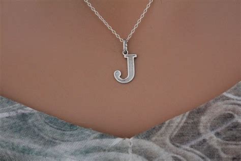 Sterling Silver Uppercase J Initial Charm Necklace, Sterling Silver Uppercase J Letter Necklace ...