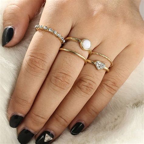 Gold Plated Set X5 Rings Goth Grunge Emo Egirl Gemstone Etsy