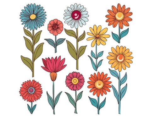 Conjunto de flores ilustración vectorial aislada sobre fondo blanco