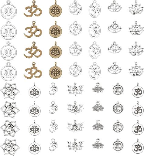 Chgcraft 56pcs 5styles Chakra Charms Alloy Yoga Om Ohm Flower Pendants Charms