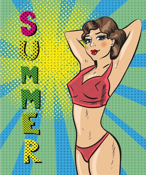 Premium Vector Vector Pop Art Illustration Of Woman In Swimsuit