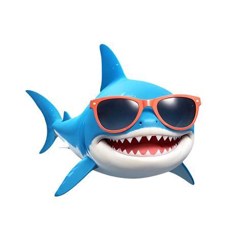 D Rendering Shark Cartoon Character Wearing Sunglasses Png