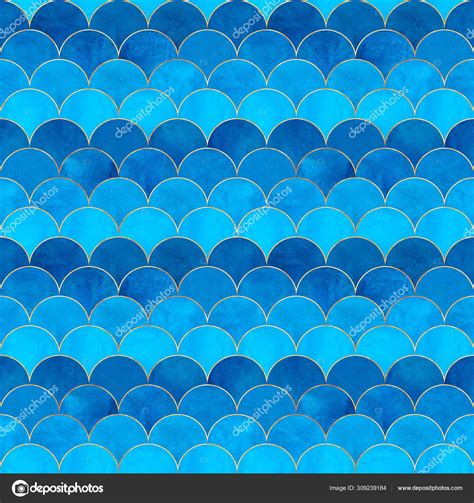 Mermaid Fish Scale Wave Japanese Seamless Pattern Stock Photo By