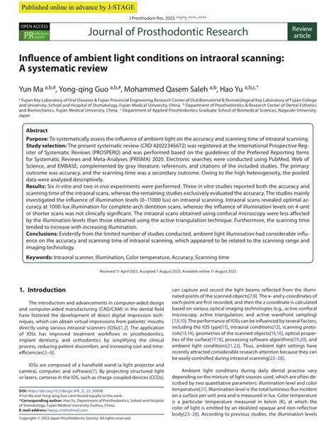 PDF Influence Of Ambient Light Conditions On Intraoral Scanning A