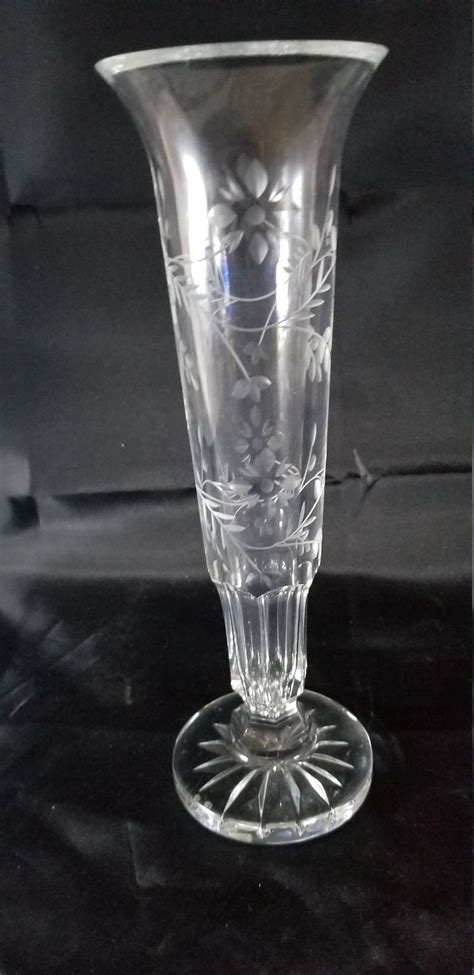 Vintage WATERFORD Crystal Vase 9 Tall Etched Flowers Etsy Waterford