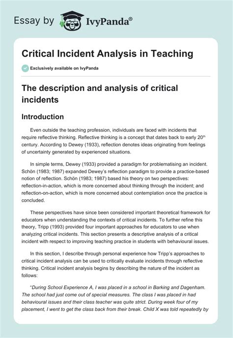 Critical Incident Analysis in Teaching - 4112 Words | Research Paper ...