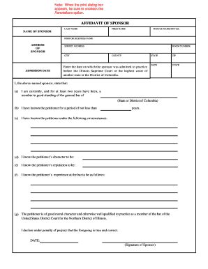 AFFIDAVIT Of SPONSOR Northern District Of Illinois Ilnd Uscourts Form