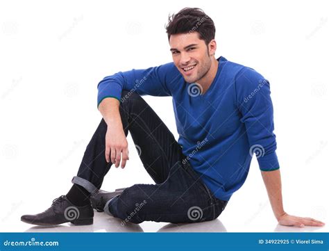 Relaxed Casual Man Sitting On White Background Stock Image Image Of