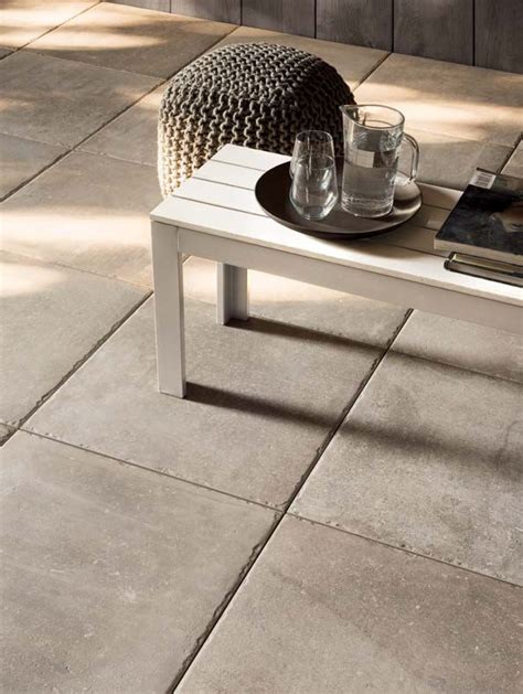 Contemporary Patio With Grey Stone Look Porcelain Tile Floors Patio