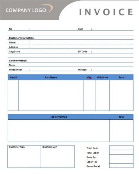 Mechanical Repair Invoice Template Cards Design Templates