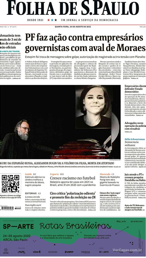 Capa Folha De S Paulo Segunda 11 De Julho De 2022