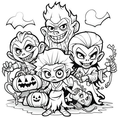 Ilustración De Dibujos Animados De Espeluznantes Personajes De Halloween Página Del Libro Para