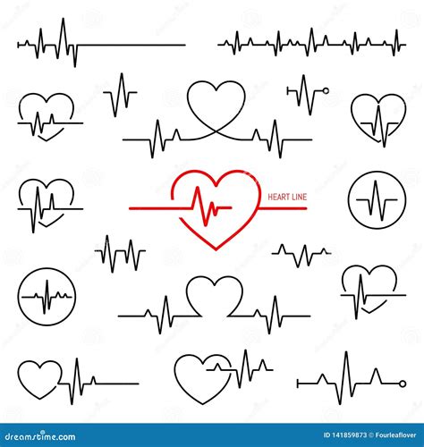 Heart Rhythm Set Electrocardiogram Ecg Ekg Signal Stock Vector