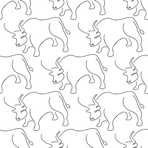 Premium Vector Seamless Pattern With Bulls Illustration In Line Art