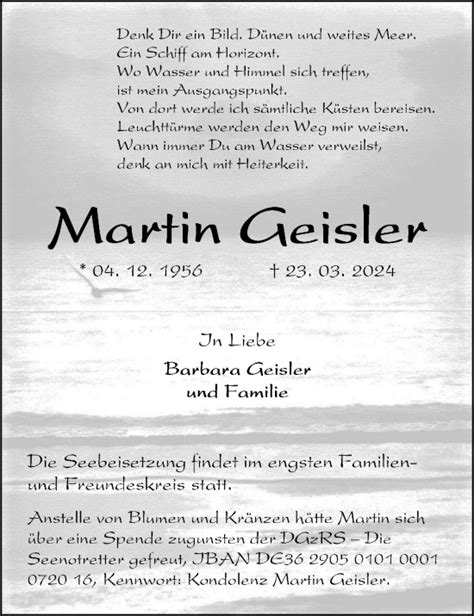 Traueranzeigen Von Martin Geisler Trauer Anzeigen De