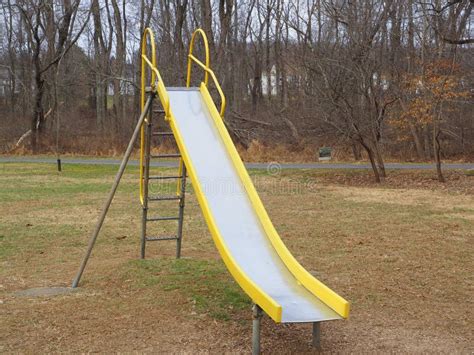 Yellow Slide At Public Playground Stock Image Image Of Stairs Slide