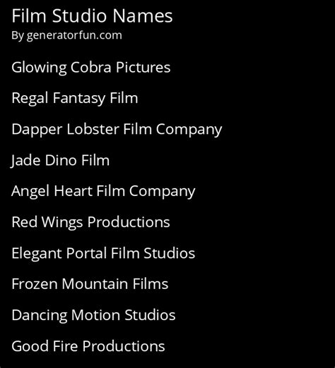 Film Studio Name Generator - Generate a Random Film Studio