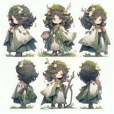 Premium Photo Character Anime Of Female Chibi Kawaii Druid Princess Fashion Nature Inspired G