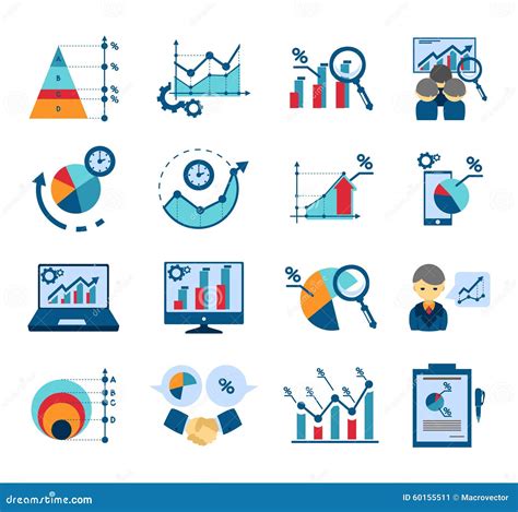 Data Analysis Flat Icons Collection Stock Vector Illustration Of Company Communication 60155511