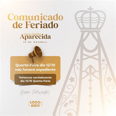 Comunicado De Feriado Dia Da Nossa Senhora Da Aparecida Social Media