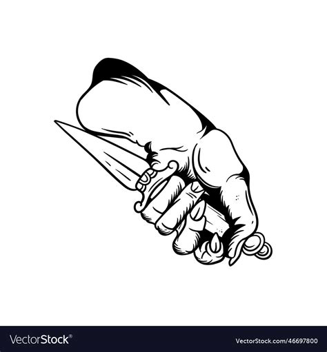 A Hand Holding Dagger Outline Royalty Free Vector Image