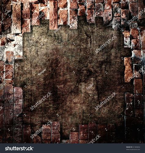 Damaged Brick Wall, Grunge Background Stock Photo 61369654 : Shutterstock