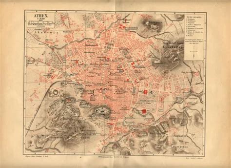 Atene Grecia Antica Mappa Topografica Old Map Eur