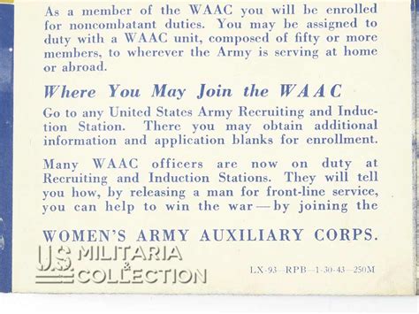 Brochure De Recrutement Waac Us Militaria Collection