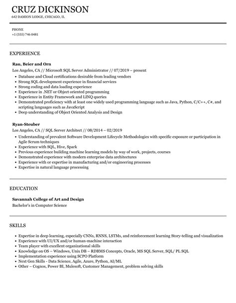 SQL Server Resume Samples Velvet Jobs