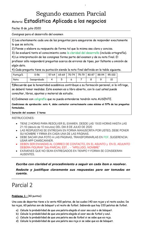 Do Parcial Estadistica Segundo Examen Parcial Materia Estad Stica