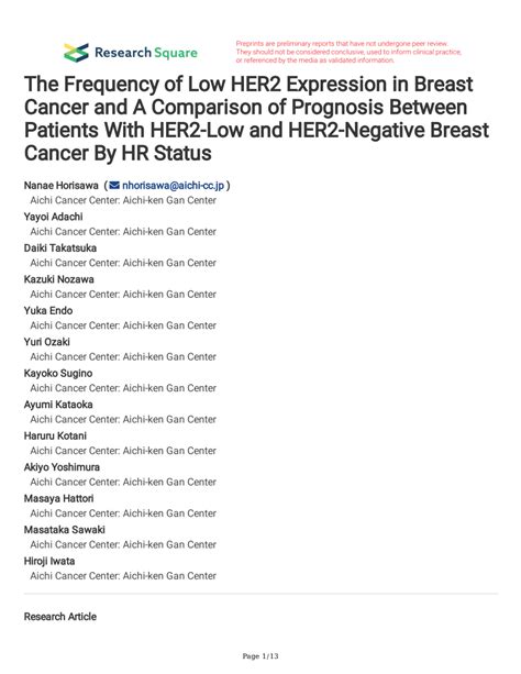 (PDF) The Frequency of Low HER2 Expression in Breast Cancer and A ...