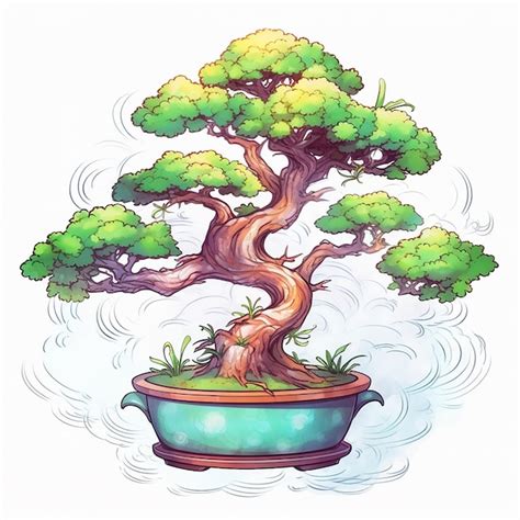 Premium Photo A Drawing Of A Bonsai Tree In A Pot With A Green Tree