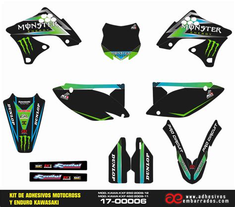 Kit Deco Kawasaki KXF 450 250cc MONSTER NOIR Adhesivosembarrados