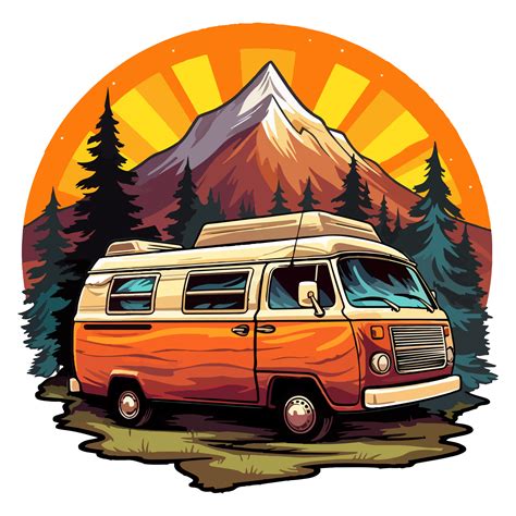 Retro Camper Vans In Forest Cartoon Sticker Campers Collection