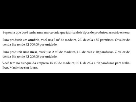 Pesquisa Operacional Máximizar Lucro Método Simplex EXERCÍCIO